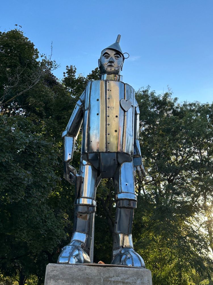 A statue of the Tin Man from "The Wizard of Oz."