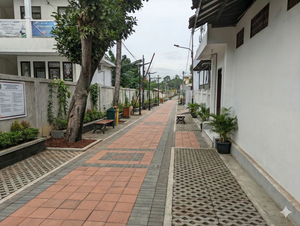 Hasil Gemini Nano Banana Pro, jalanan dengan paving block. 