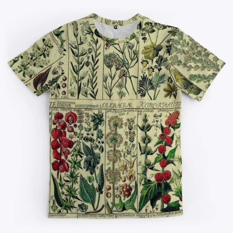 All-over print botanical tee called "oleracea" on bartlby.creator-spring.com