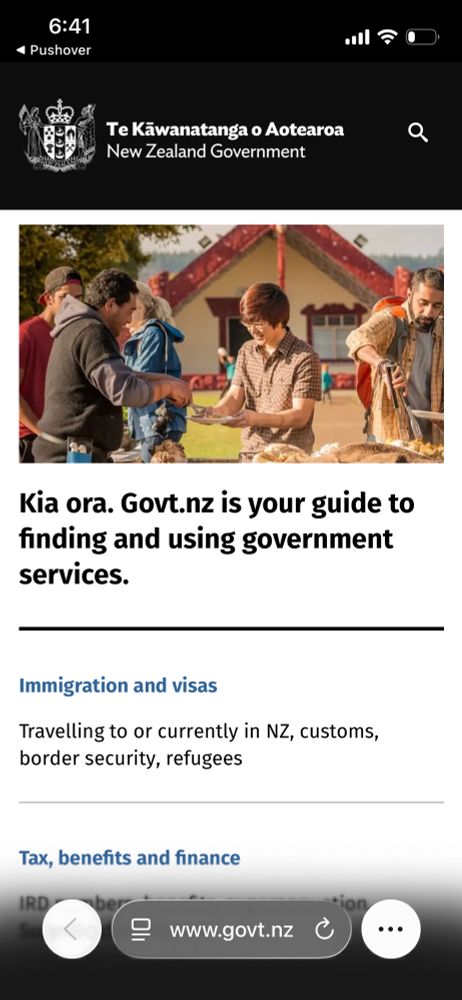 A screenshot of Safari on iOS with www.govt.nz visible