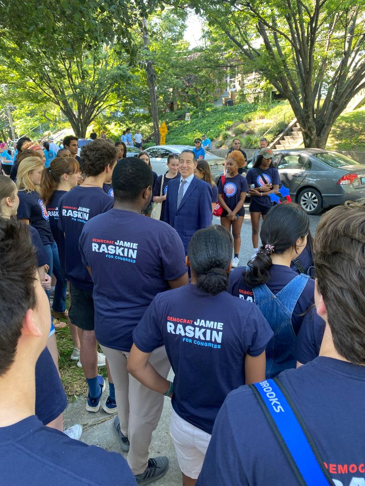 Jamie Raskin and Democracy Fellows at Takoma Park MD Independence Day parade.