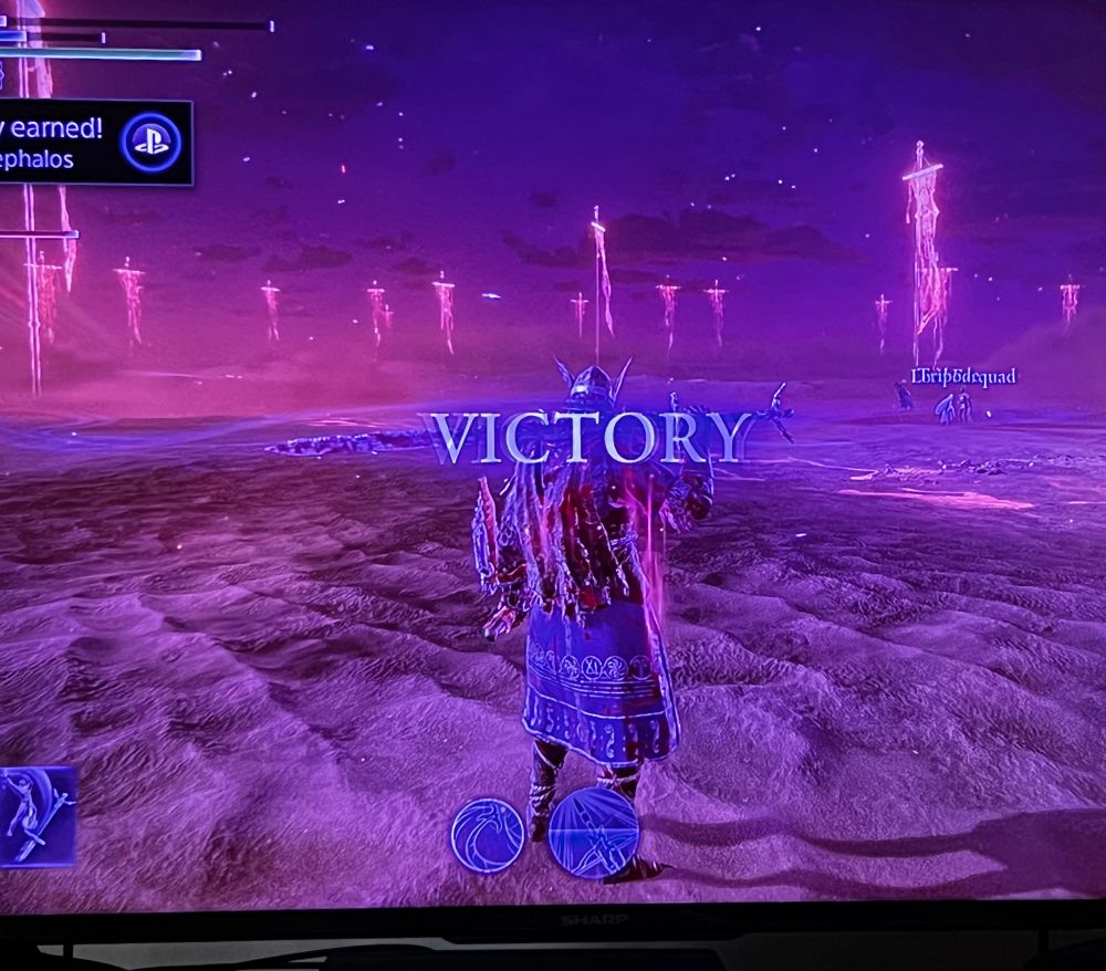 The screen reads “Victory” after defeating a boss 