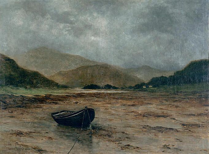 "Beached Boat" by Maxime Maufra features a solitary boat stranded on a vast, desolate shoreline, captured under a moody, overcast sky. Maufra, associated with the Nantes School, often depicted the tempestuous beauty of nature, imbuing his landscapes with a sense of atmospheric drama and tranquility.