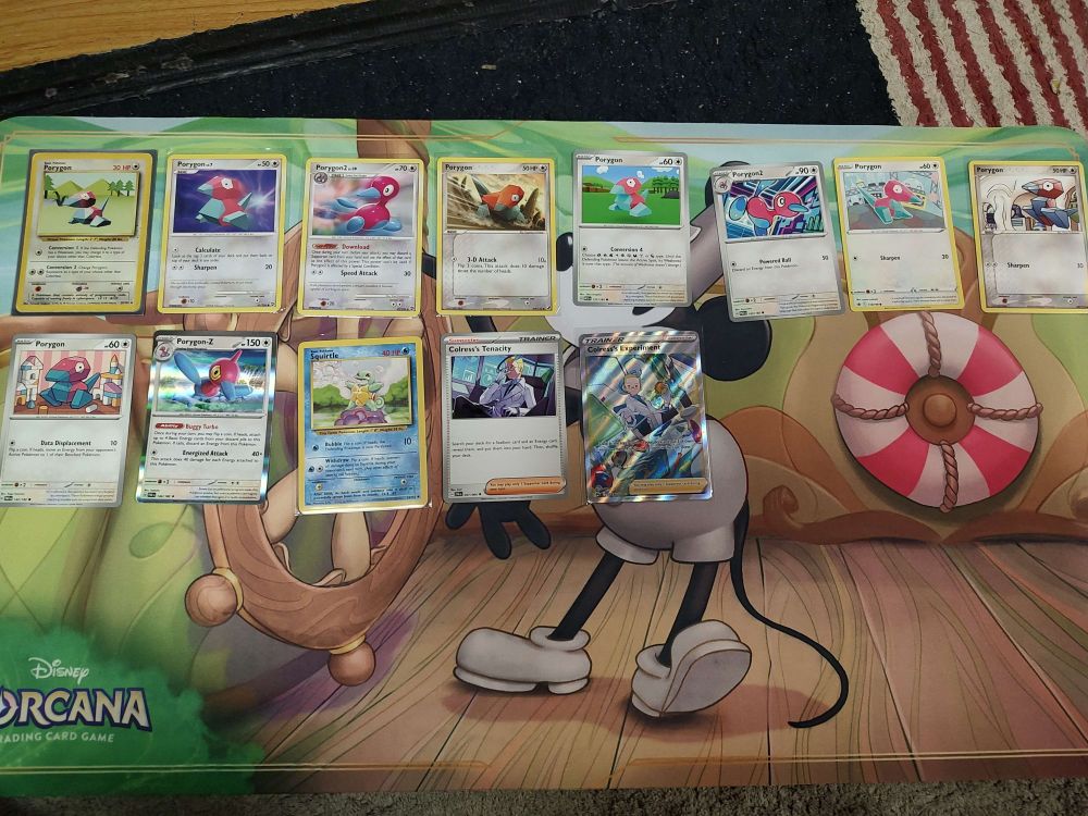 From top left to bottom right: Porygon, Porygon LV. 7, Porygon2 LV. 39, Porygon, Porygon, Porygon2, Porygon, Porygon, Porygon, PorygonZ, Squirtle, Colress's Tenacity, Colress's Experiment.