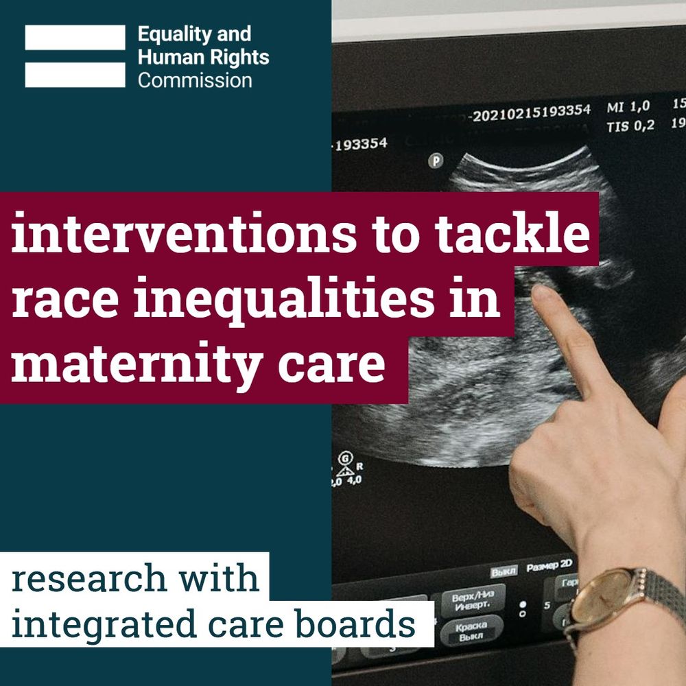 A graphic image which shows a photograph of a maternity sonogram in the background with the copy 'interventions to tackle race inequalities in maternity care; research with integrated care boards' overlaid. 