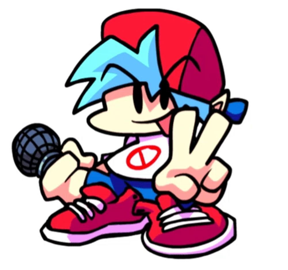 a cartoon character holding a microphone and giving the peace sign