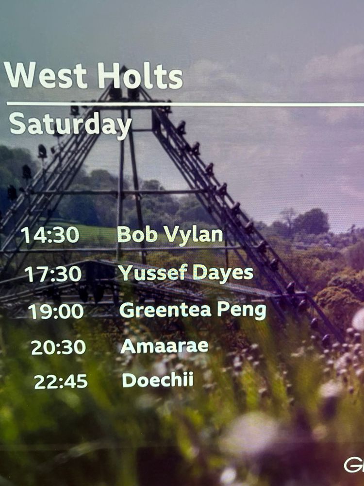 The BBC’s broadcast schedule for the West Holts stage with a conspicuous absence.