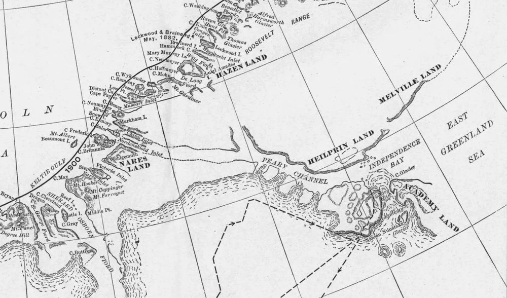 Map: Polar regions. Baffin Bay to Lincoln Sea. From Report of R. E. Peary, C.E., U.S.N., on Work Done in the Arctic in 1898-1902 (Robert E. Peary, 1903). Source: archive.org