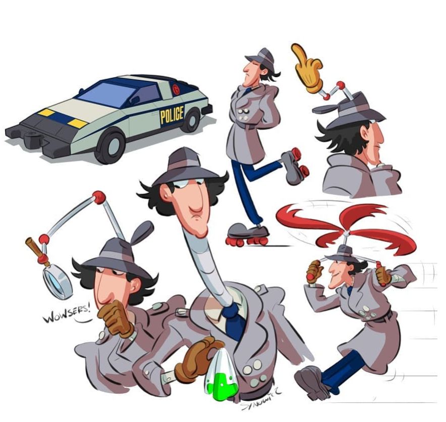 Various sketches from TV's Inspector Gadget cartoon. 
