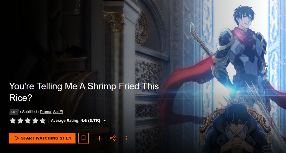crunchy roll page for an anime titled "You're Telling Me A Shrimp Fried This Rice?"