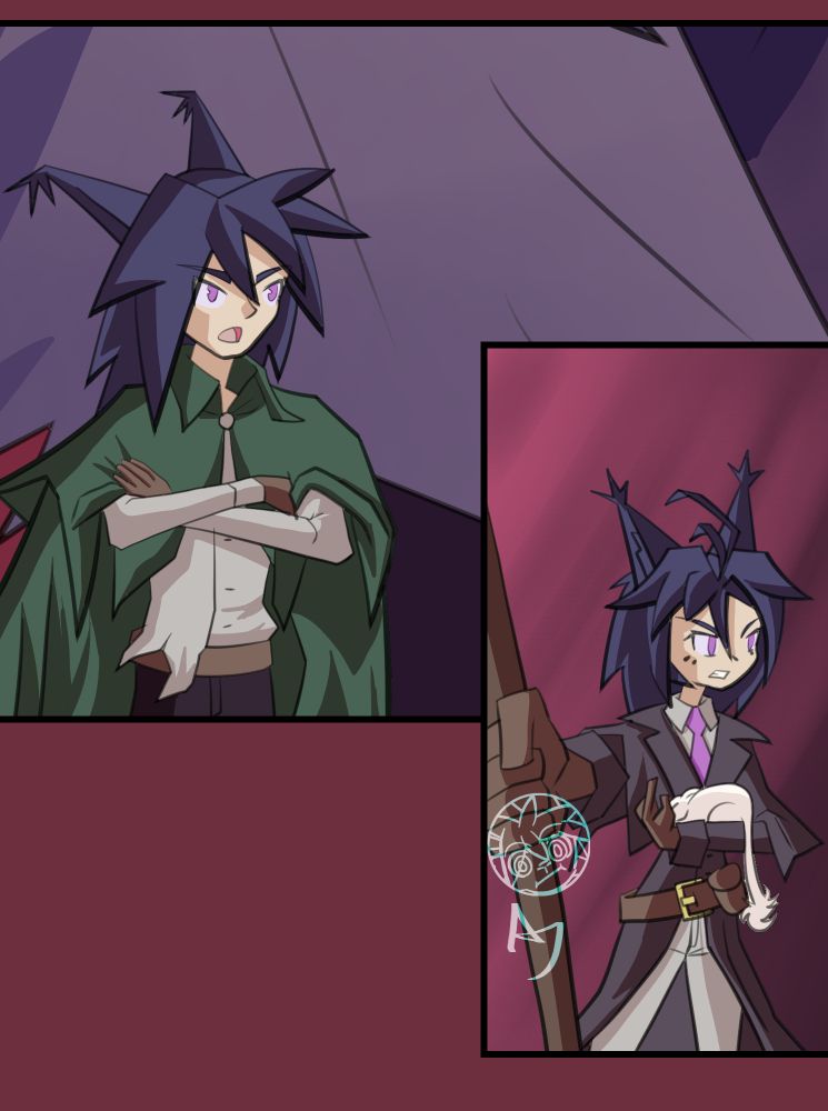 Two panels from flyingweaselman's comic, The Forester. Ardyn in the first panel is scolding Kyra in the second panel.