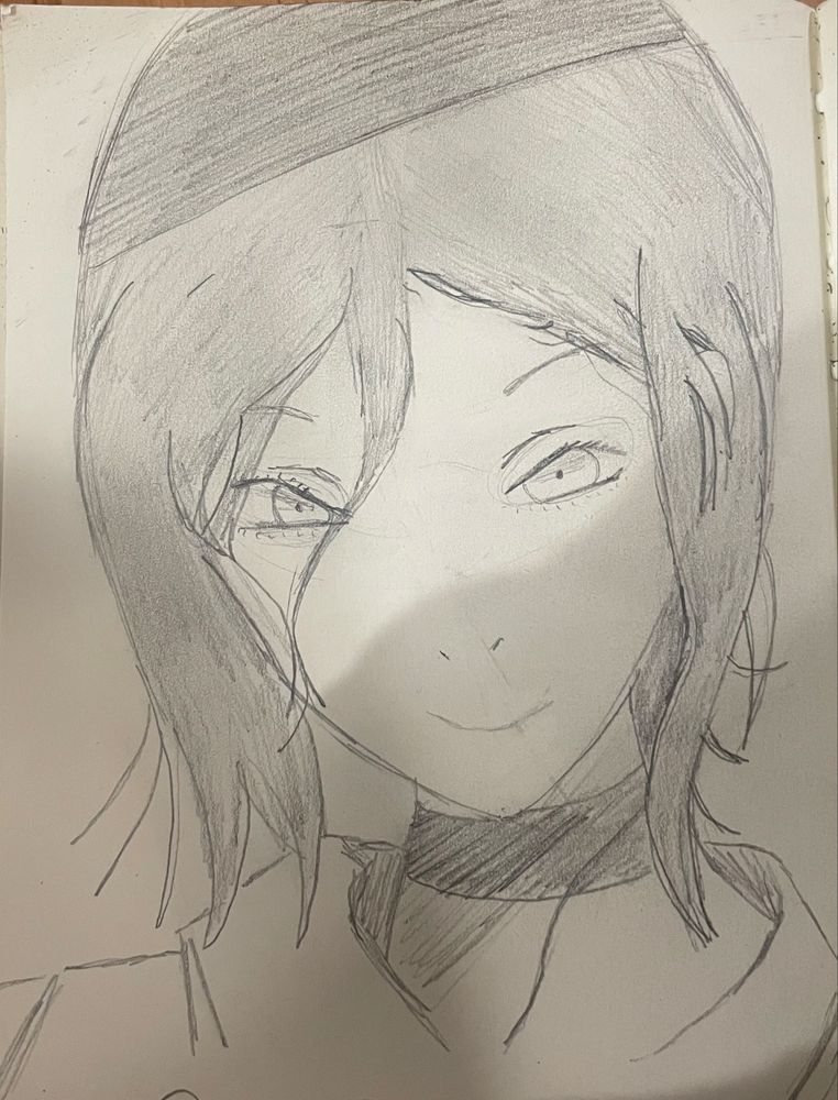 Sketch of Reze from chainsaw Man (a slim anime girl with dark hair and a sly look on her face)