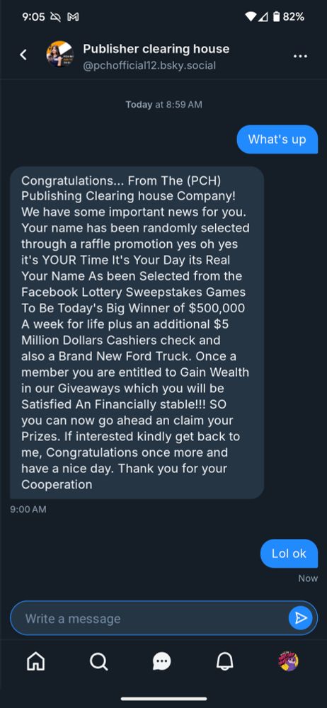 A scam from a game publishers clearing house