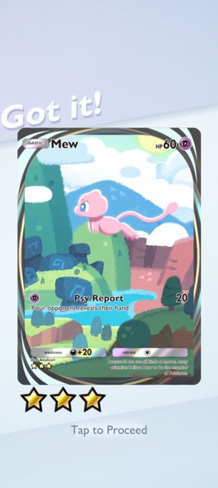 A picture of the Mew Pokemon TCG pocket card for completing a secret mission