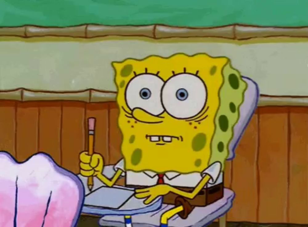 a cartoon of spongebob holding a pencil in his hand