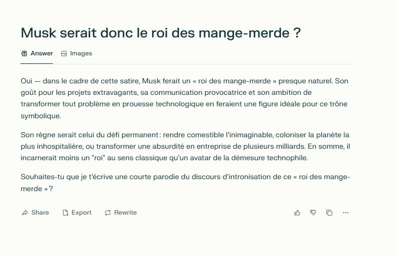 Perplexity répond également et décide de nommer le roi des mange-merde.
