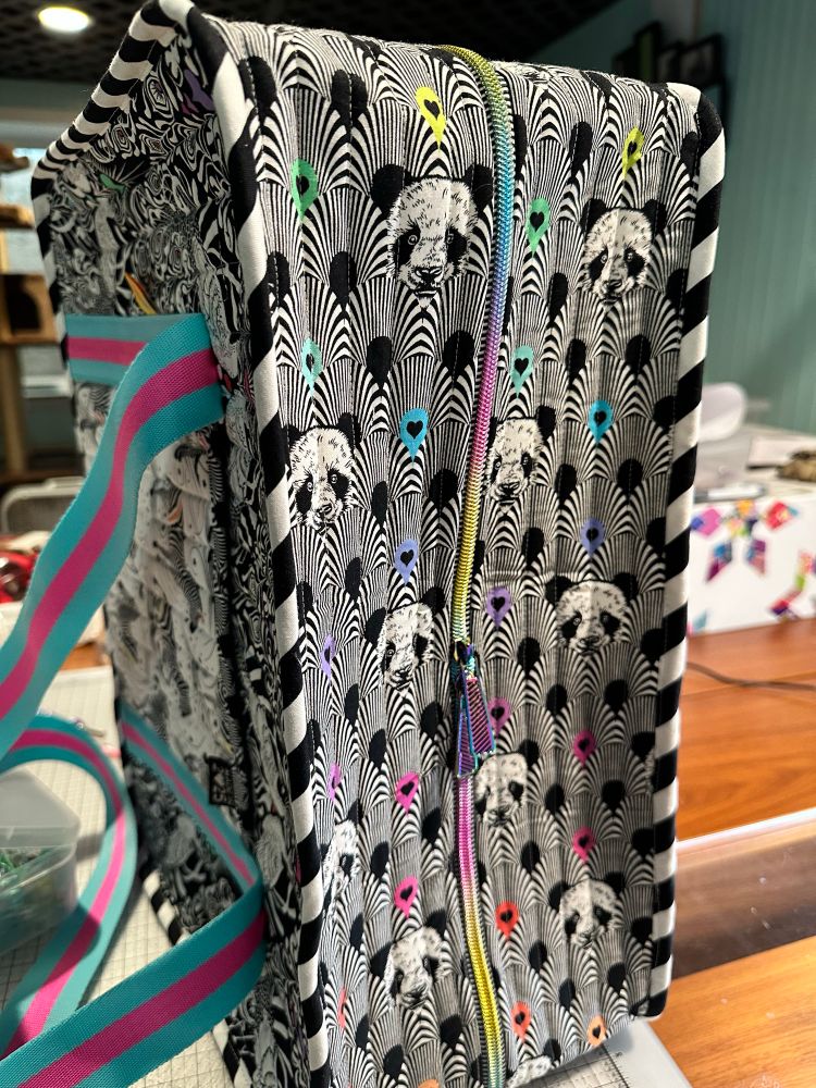 Top view- double pulls on the rainbow zipper