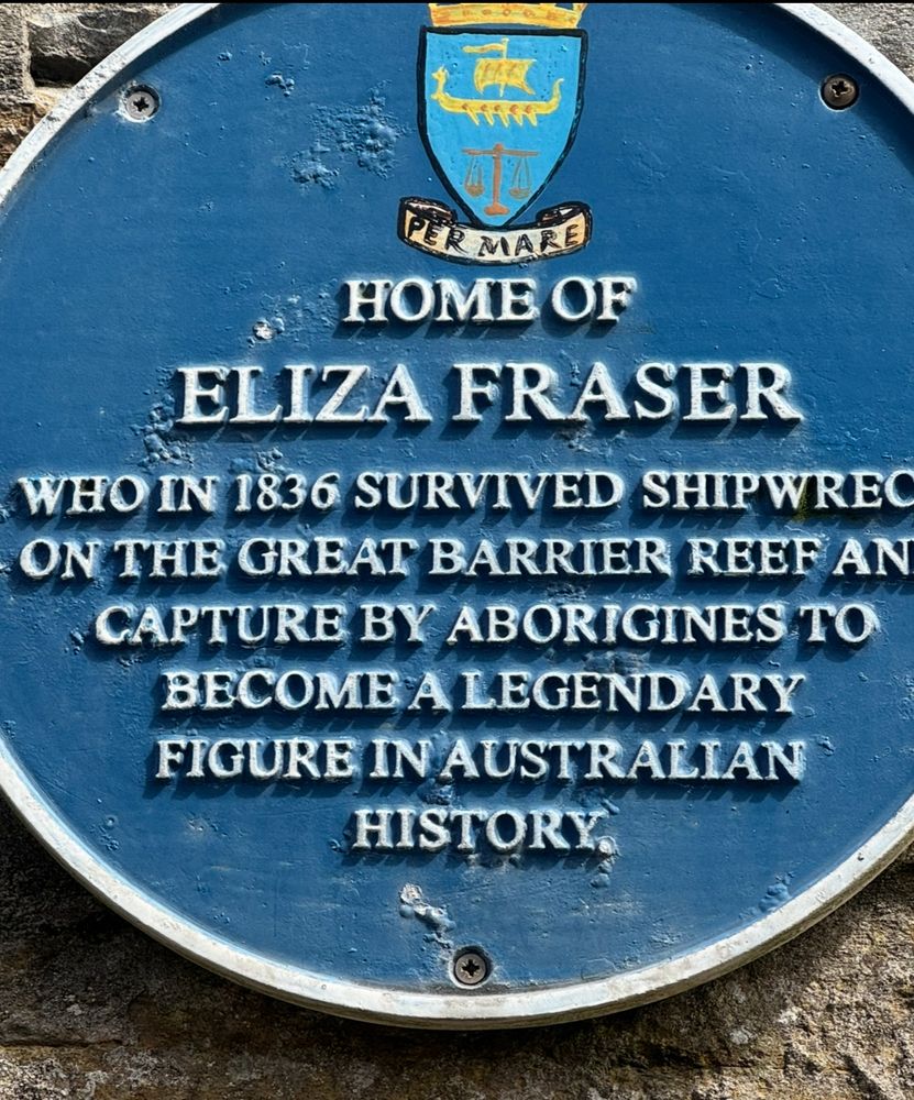 Blue plaque on the house lived in on Stromness by the lying grifter racist Eliza Fraser, with absurd claim using outdated unacceptable language.