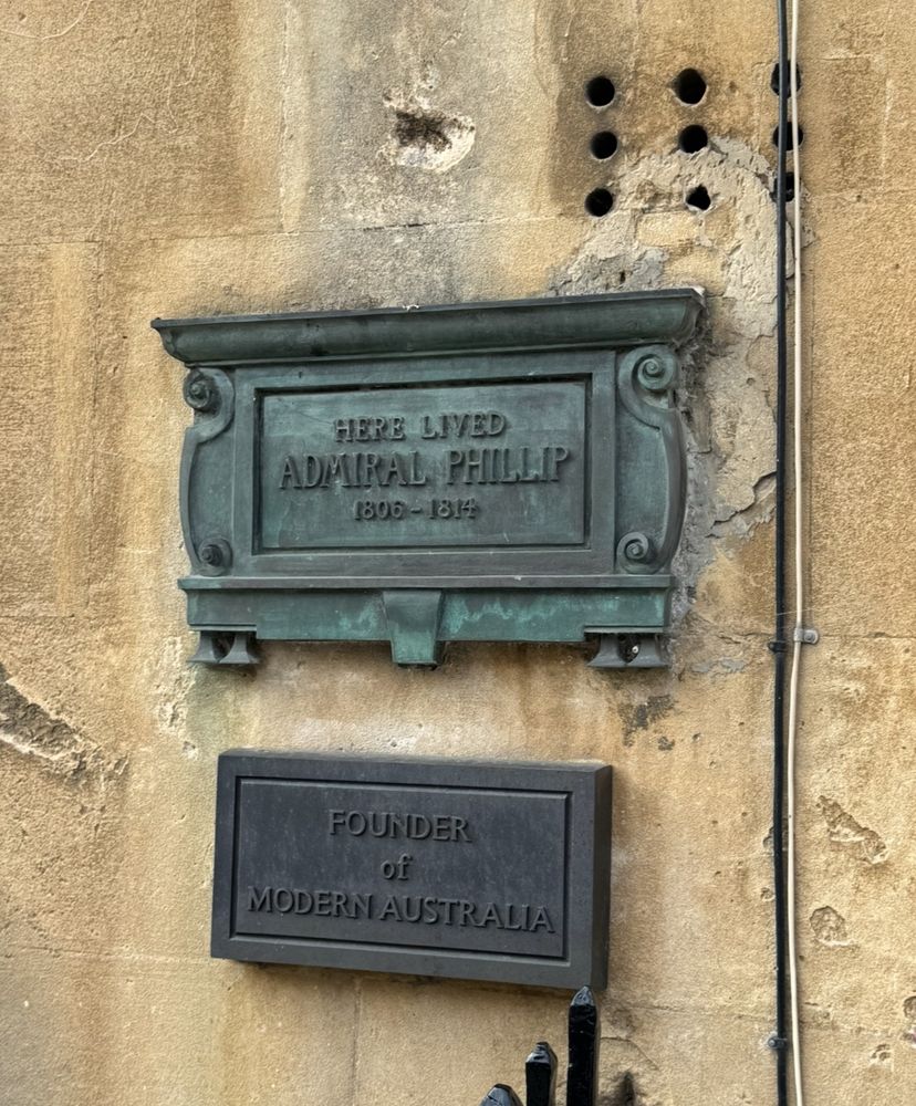 Plaque on the Russell St house in Bath claiming Arthur Phillip was the 'founder of Modern Australia' ha a aahaaaaarrr. 