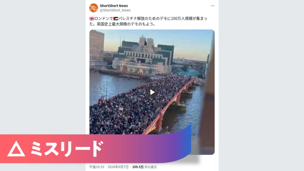 ロンドンの親パレスチナデモ「100万人規模」はミスリード 10カ月前の動画 参加は数十万人 | リトマス みんなとつくる ファクトチェック専門メディア