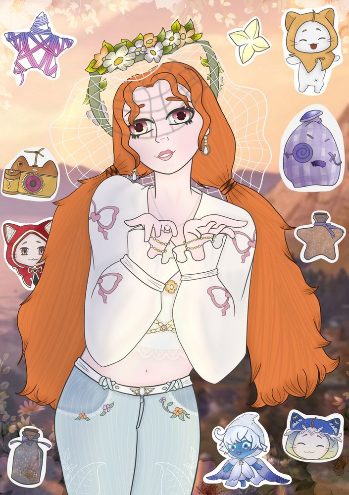 Nikki kissing towards the camera with stickers around her