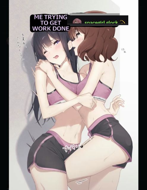 Girl pinned against the wall by another girl, labeled 