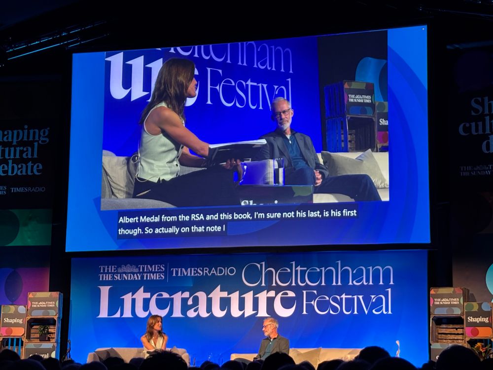Photo of Paul Sinton-Hewitt talking at the Cheltenham Literature Festival 2025