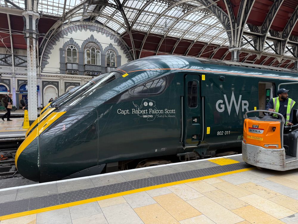Great Western Railway train engine in Paddington Station.  