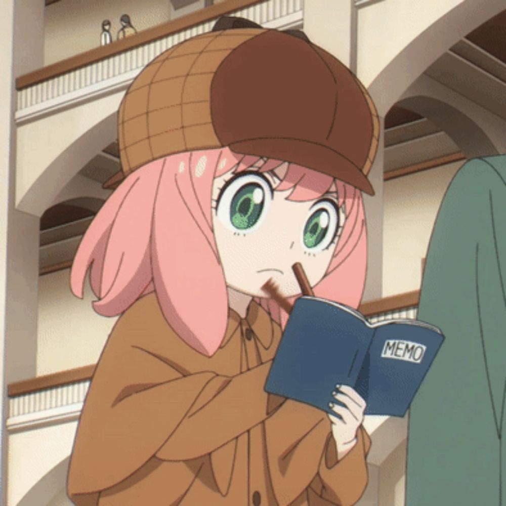 a girl with pink hair is reading a memo