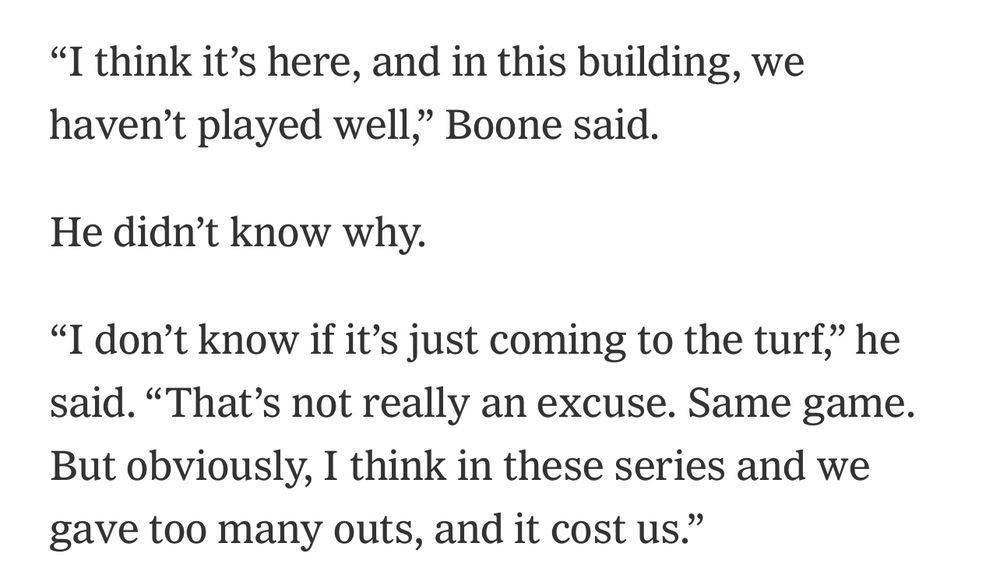 Interview with New York Yankees manager Aaron Boone saying he’s not sure if the turf was an issue. 