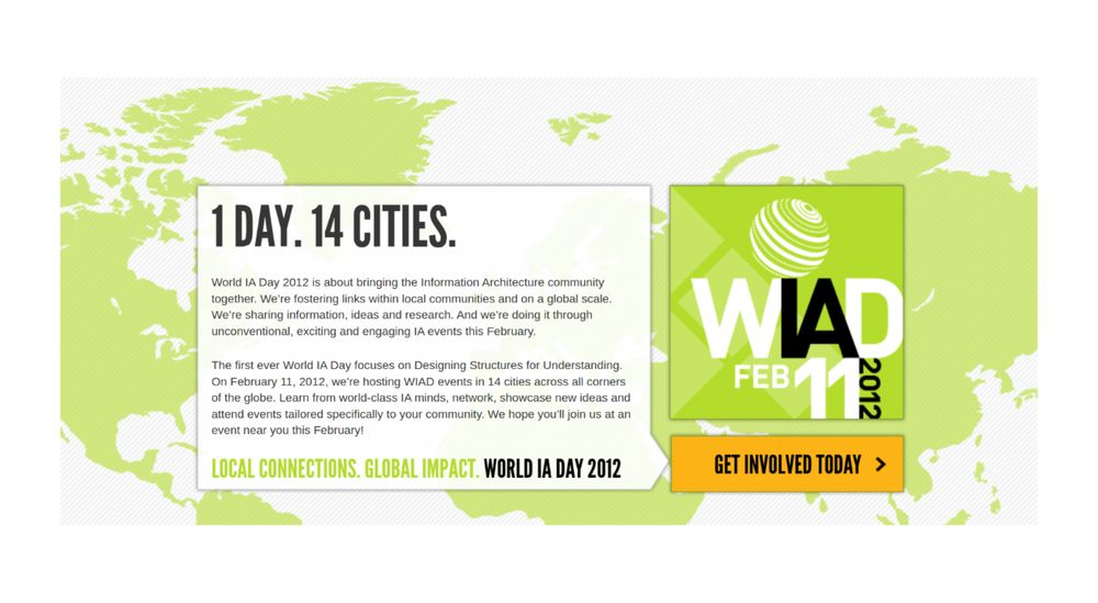 Screenshot of the webpage of the first WIAD conference in 2012, announcing 14 cities