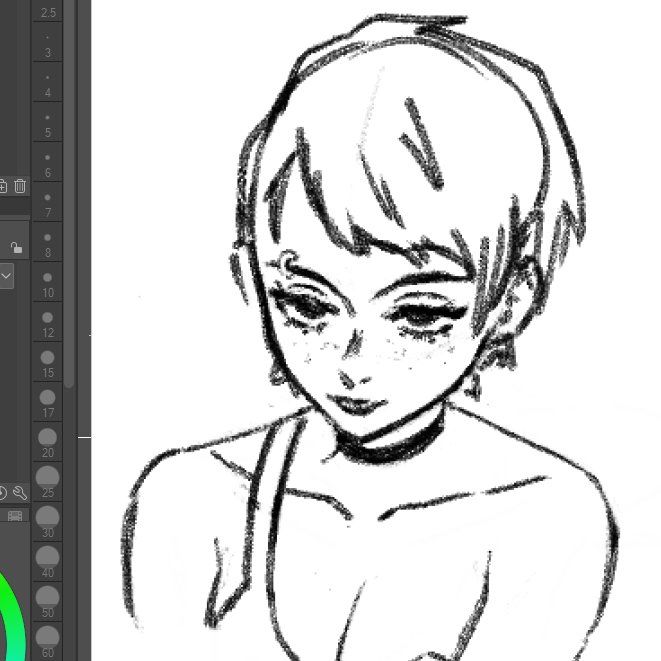 sketch screenshot of a short haired lady