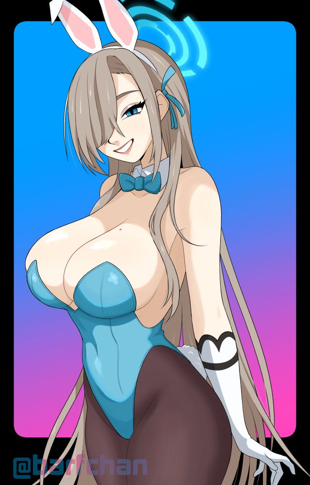 asuna from blue archive in her bunny outfit over a simple gradient background