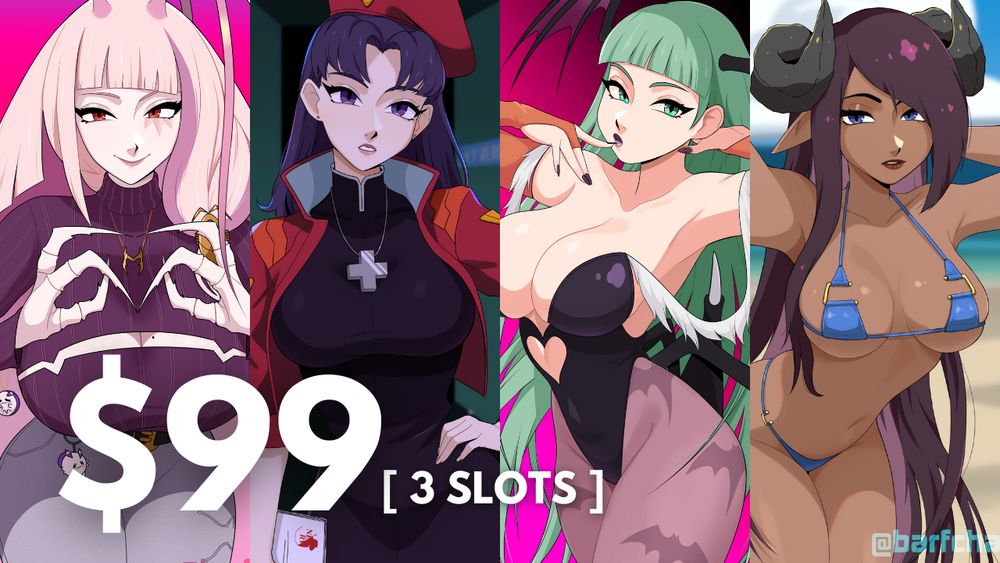 commission sheet for $99 american dollars i will draw your favorite character or oc in the style depicted. please commission me to draw bikinis or bunny suits. that would make me so so so so happy. like, that's all i want to draw right now. 