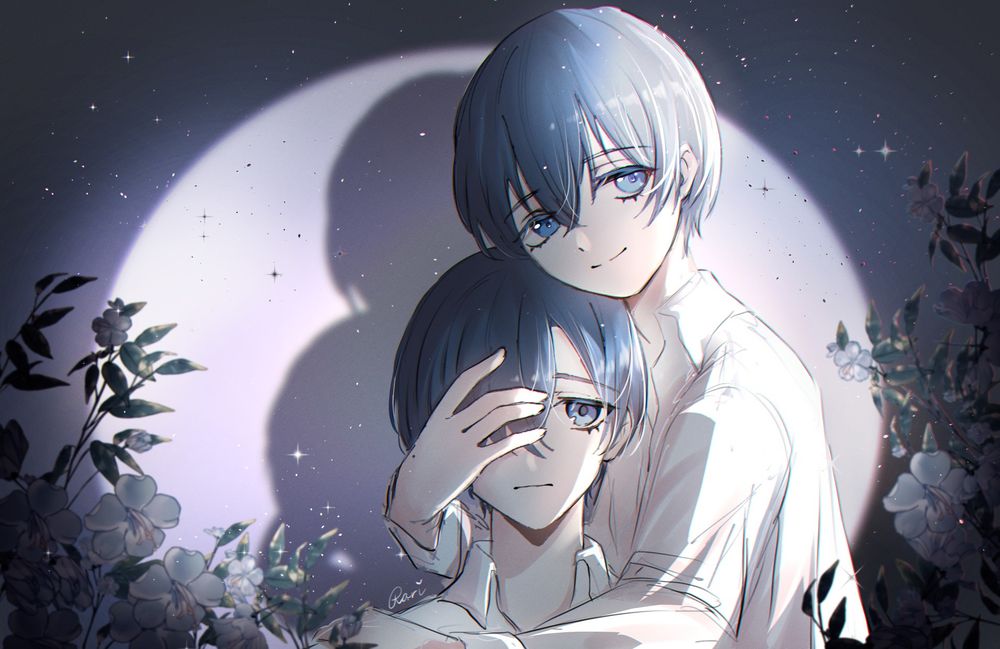 Fanart of the manga, Black Butler, also known as Kuroshitsuji in Japanese. "Ciel" touches the other boy's eye, covering where the demon contract is.