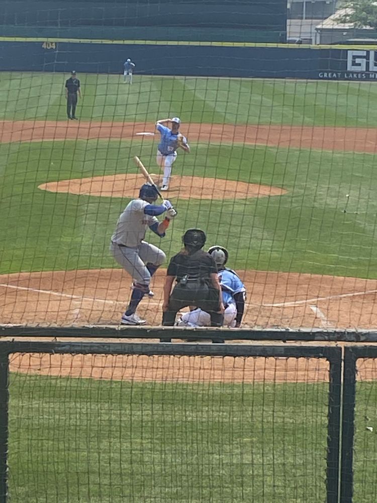 Shane Bieber delivers the first pitch of the 4st inning to Syracuse’s Joey Meneses in his rehab outing with the Buffalo Bisons. 