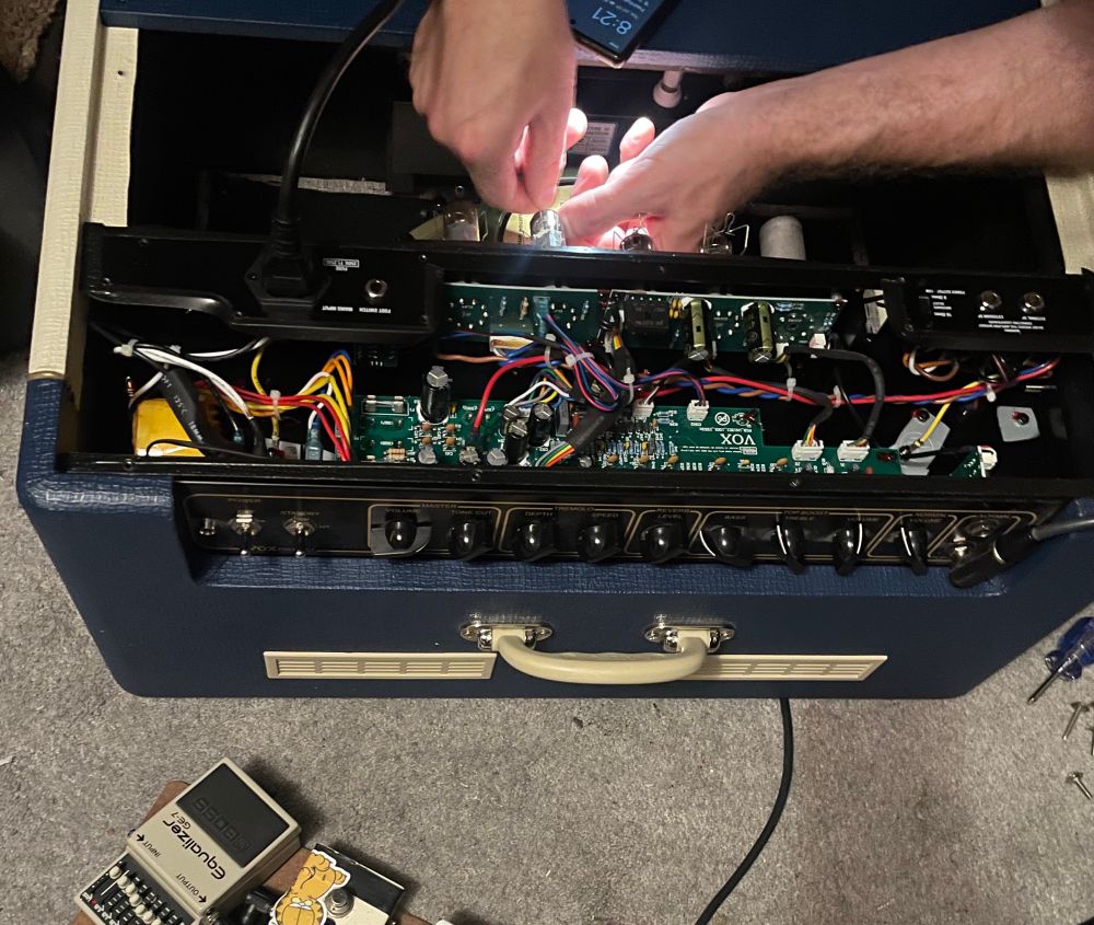 Galen’s hands in the amp