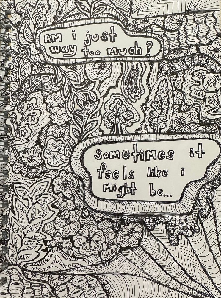 illustration of a zentangle doodle made with ink and paper. 

lyrics are from salty eyes by kerosene heights. 

part of my lyrics+anxiety+doodles mini series 