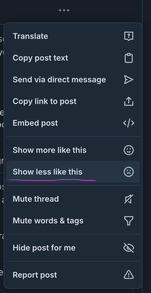 Screenshot showing the "Show less like this" option.