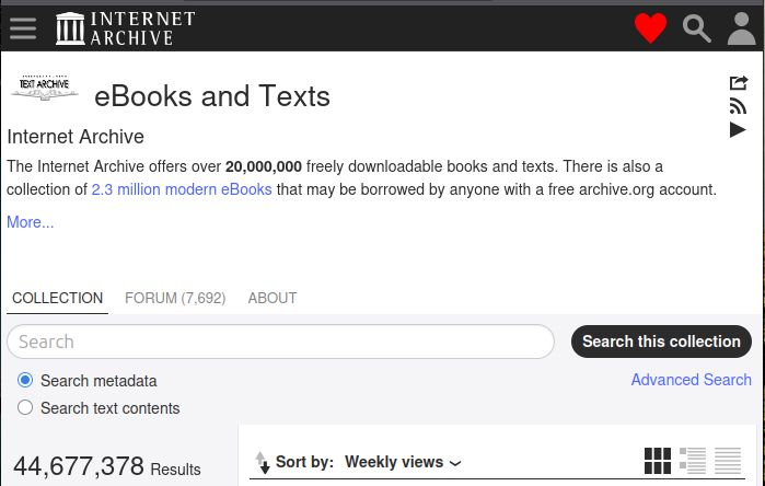 Screencap of the Internet Archive's 22.3 million available books and texts.