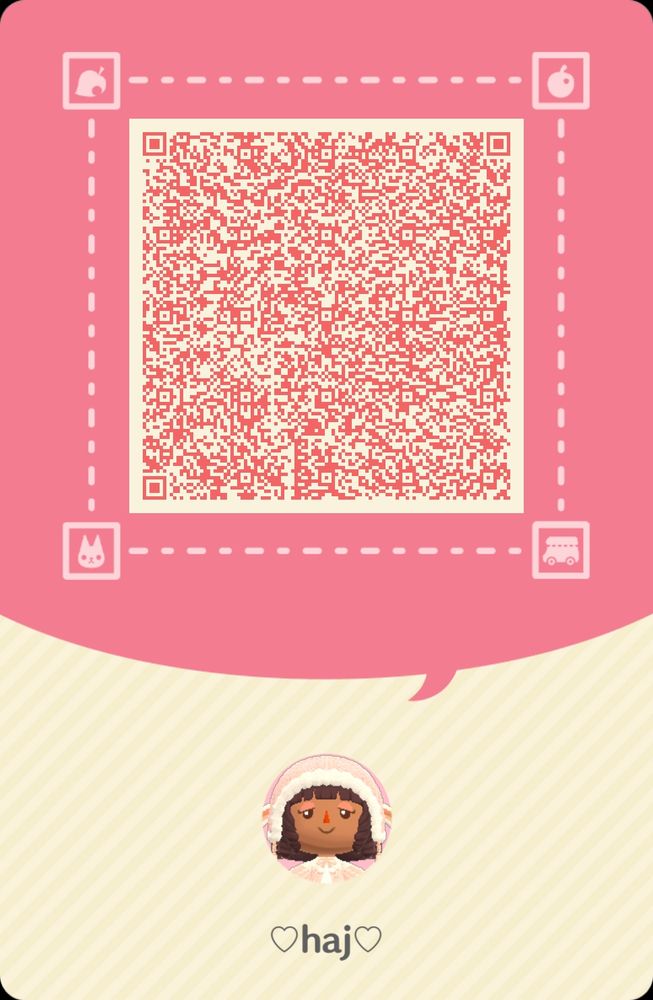 another screenshot of my Camper Card, this time showing the QR code at the back used to add friends in the Pocket Camp Complete app. my username is ♡haj♡.