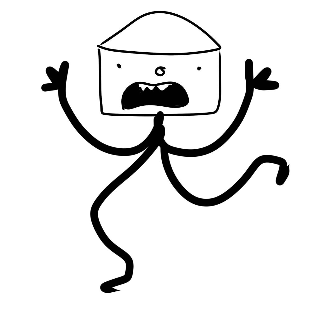 The head now has a body. The full drawing looks like a scared little stick figure running away.