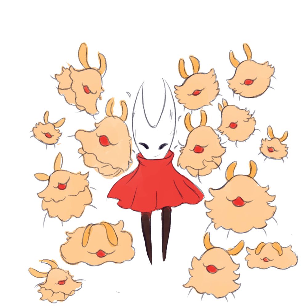 Hornet from Hollow Knight Silksong also known as Red Maiden tired yet happy finding fleas while exploring Pharloom