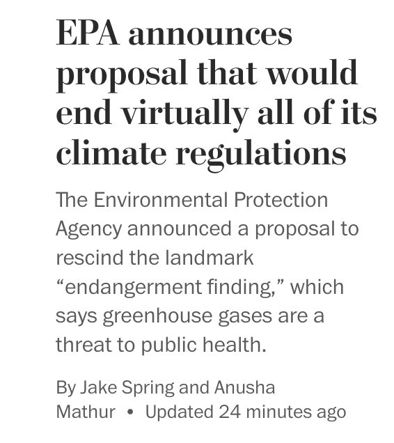 EPA announces proposal that would end virtually all of its climate regulations
The Environmental Protection Agency announced a proposal to rescind the landmark “endangerment finding,” which says greenhouse gases are a threat to public health.
By Jake Spring and Anusha MathurUpdated 24 minutes ago