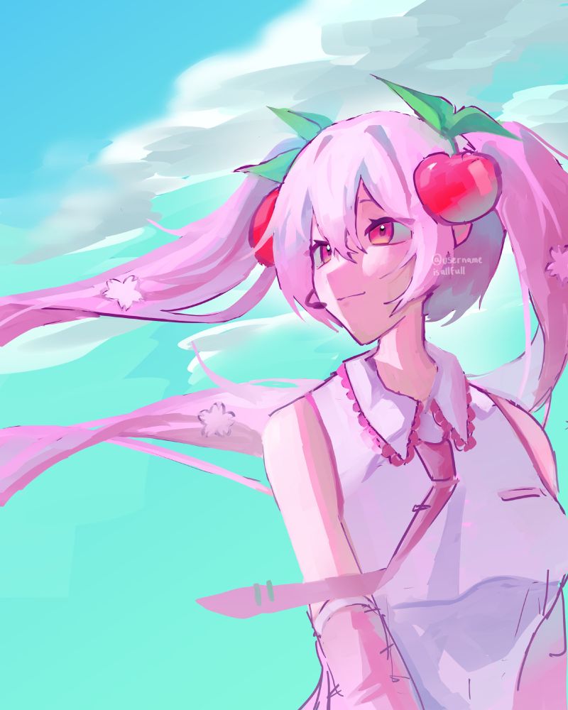 a digital illustration fanart of the character "sakura miku"