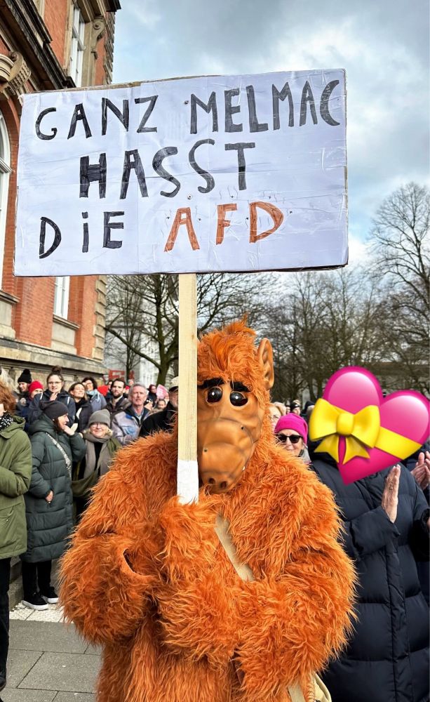 Mensch mit Alf-Kostüm & Schild: Ganz Melmac hasst die AfD