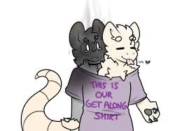 Art by sushi fur on fur affinity 

The art contains a dark furred and white furred furry in one shirt stating “this is our get along shirt”