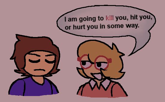 Muko is looking at Dave and saying "I am going to kill you, hit you, or hurt you in some way". Dave has his eyes closed and looks irritated. 