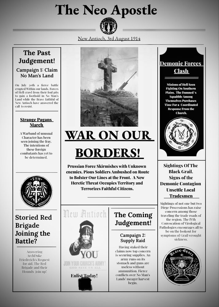A vintage styled newspaper for the Hobby Bunker groups campaign progress. 
