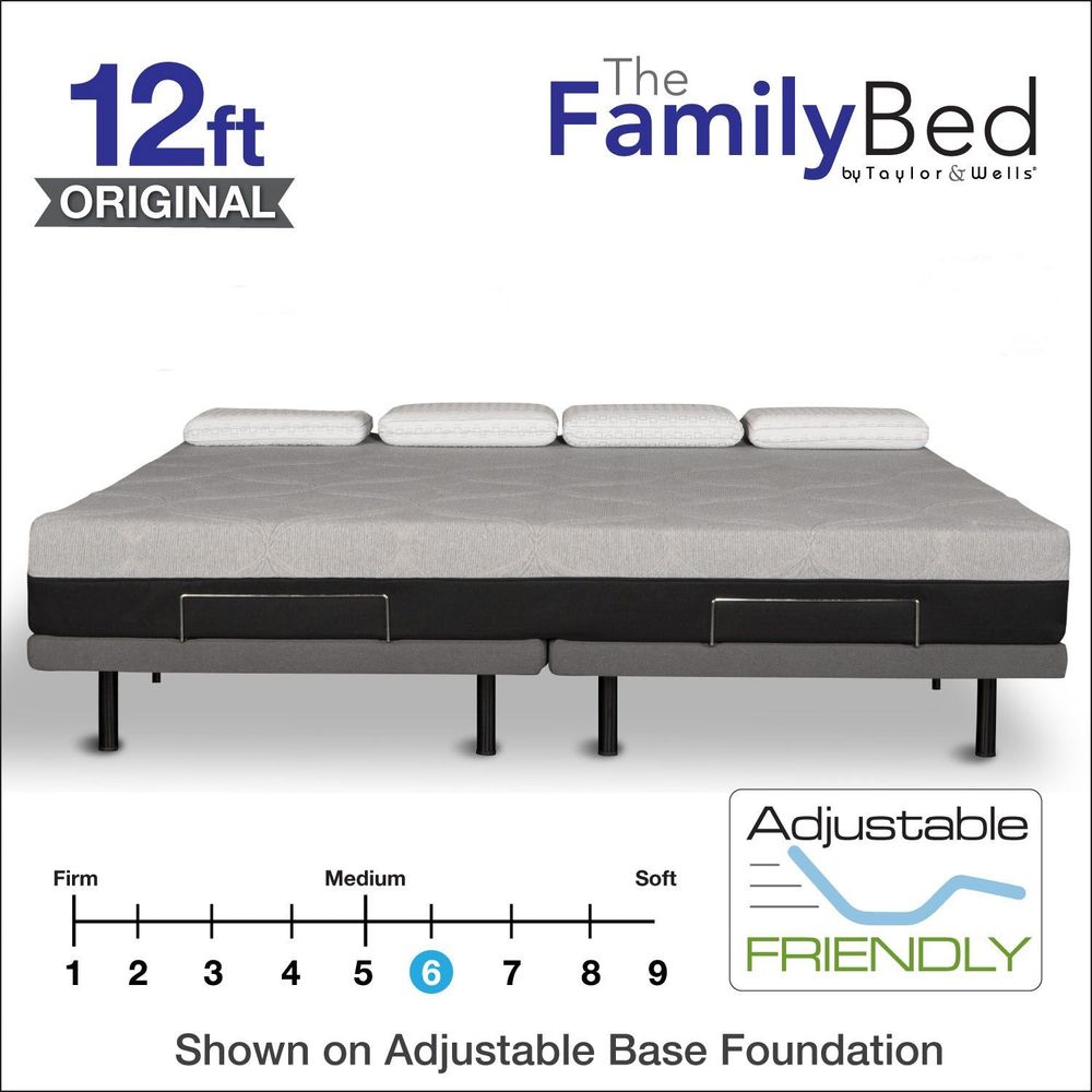 Product image for a family bed that's 12 feet wide (144" L x 84” W x 13" H).
